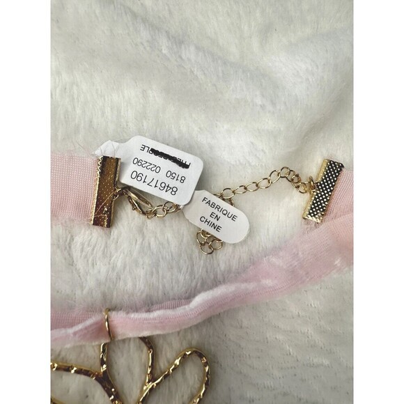 NEW Free People Annabelle Choker Blush Pink Fairy Velvet Necklace Ethereal Gold - Picture 3 of 4